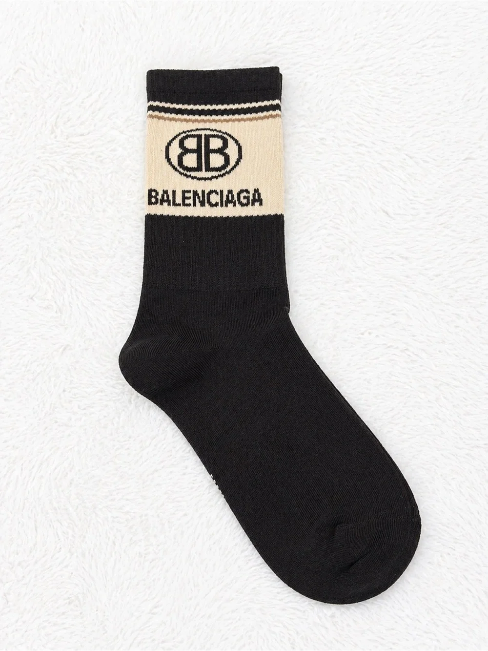 Balenciaga Black and Cream Signature Crew Socks